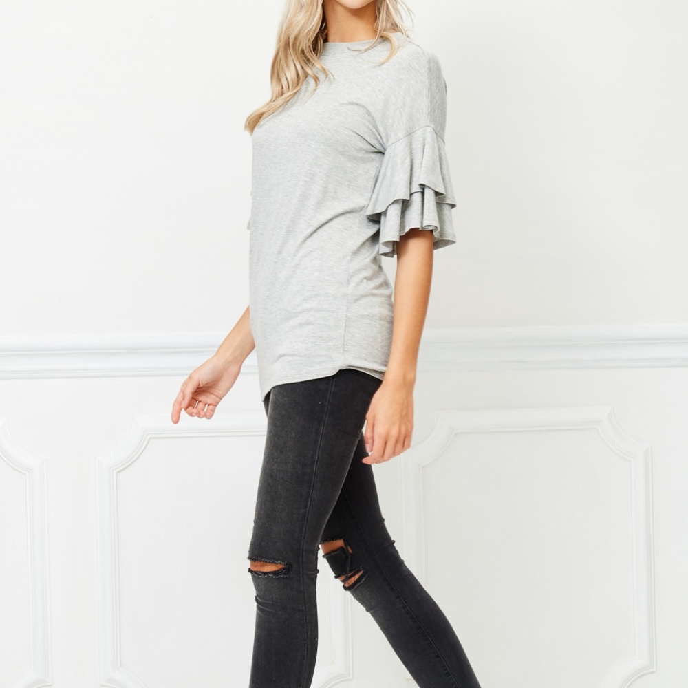 "ROUND NECK RUFFLE SLEEVE TOP" - Picture 5 of 6